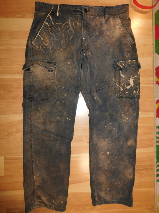 Acid Wash Bleach Cargo Pants